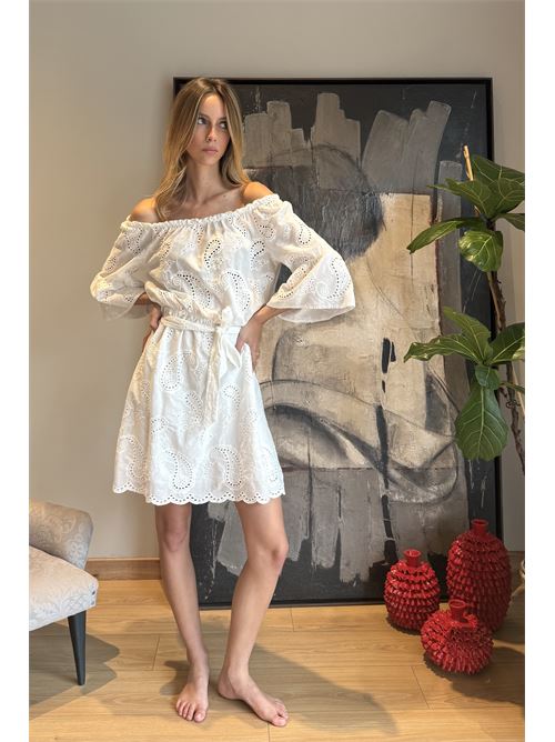 Abito in pizzo san gallo con scollo bardot DIECI MINUTI | FA929A93RQ21Q2